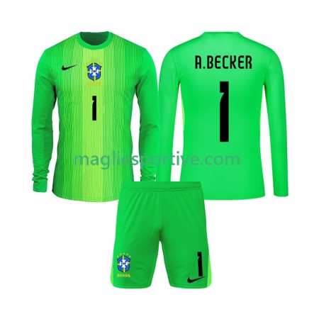 Completo Calcio Brasile Alisson Becker 1 Portiere Bambino Divisa Prima 2026 ML